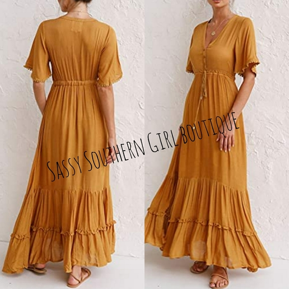 Sassy Southern Girl boutique Dresses Boho Mustard Yellow Maxi Dress